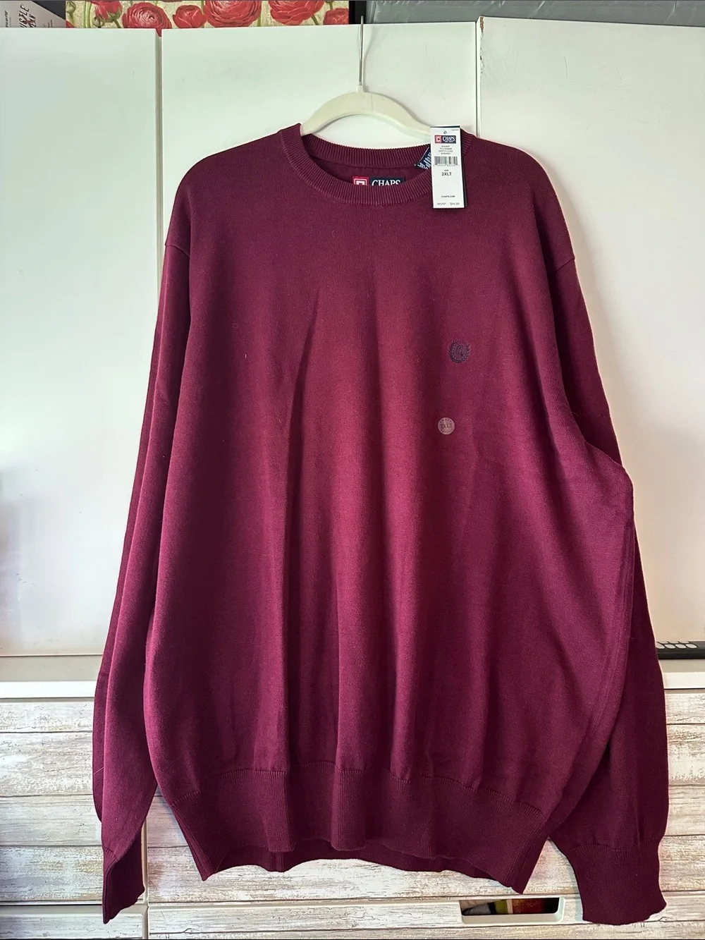 🍷 NWT Chaps Crewneck Sweater 2XLT Burgundy Cotton Knit Big & Tall